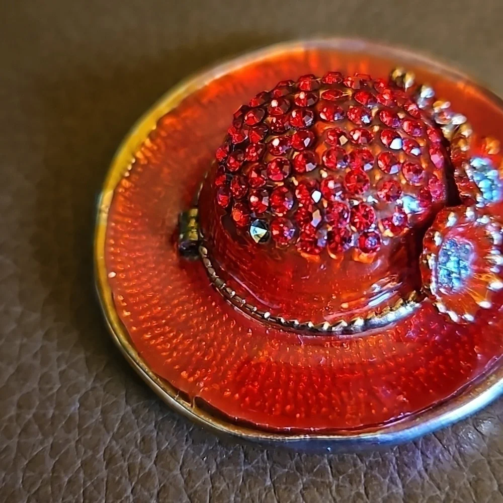 3/$30 Vintage Red Hat Enamel Crystal Trinket Box